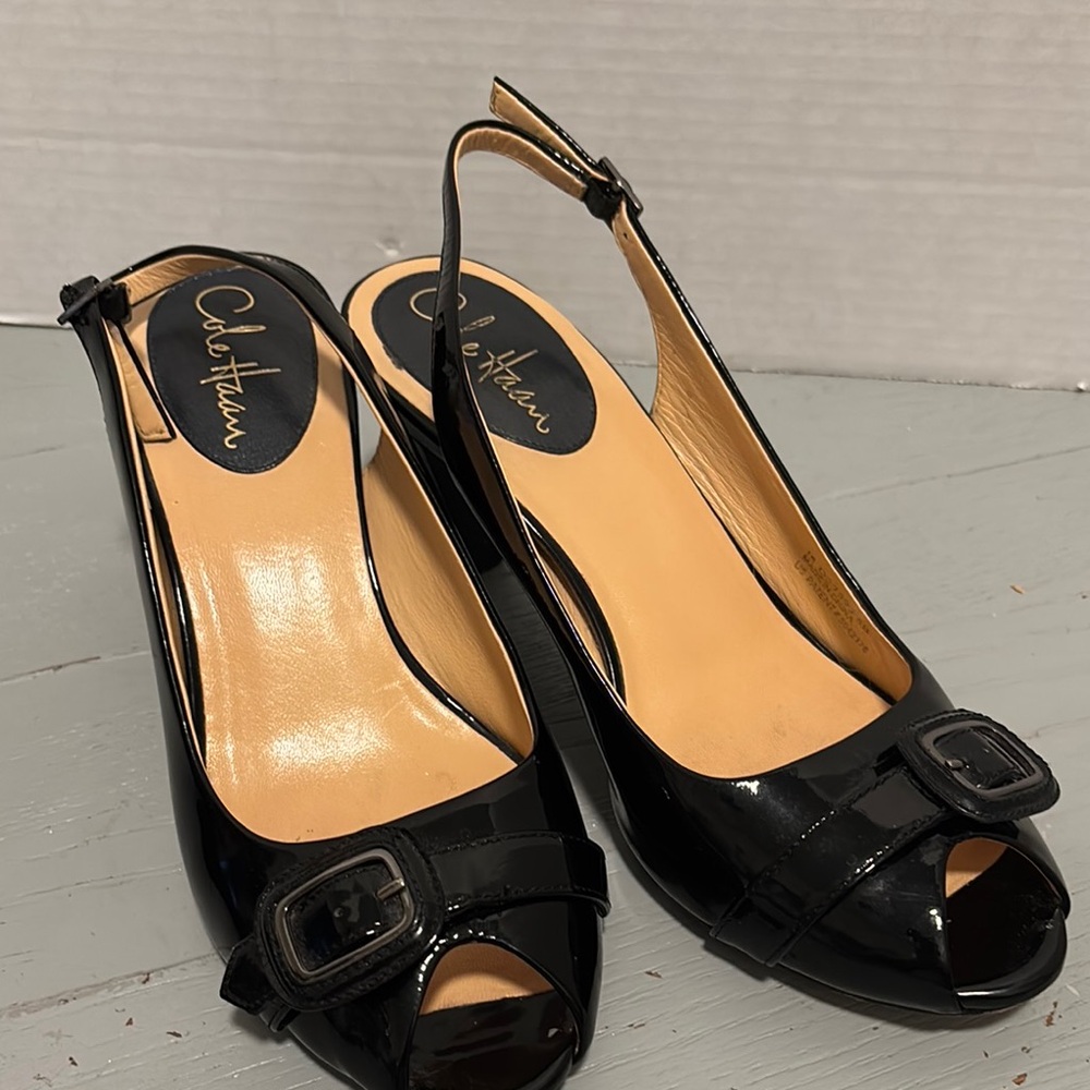 Cole Haan Black Patent Leather Slingback Heels